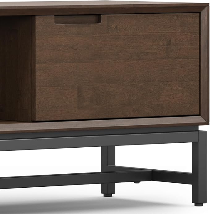 SIMPLIHOME Banting SOLID HARDWOOD Wide Modern Industrial Media Stand for TVs up to 80 inches for The Living Room and Entertainment Center, 72 inch, Walnut Brown - LeafyLoom