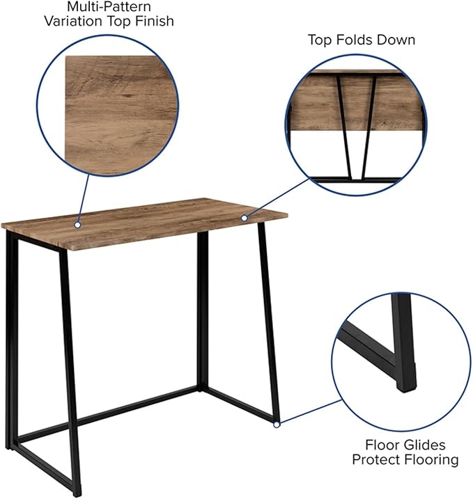 Flash Furniture Walker Small Rustic Natural Home Office Folding Computer Desk - 36" - LeafyLoom