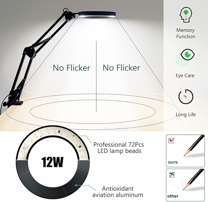 Magnifying Glass with Light and Stand, 10X Magnifying Lamp, 2-in-1 LED Lighted Desk Magnifier with Light, Craft Light Lamp with 3 Color Modes for Close Work Reading Repair Crafts - LeafyLoom