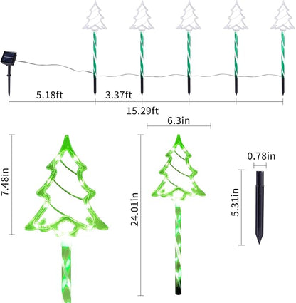 Solar Christmas Pathway Lights Outdoor Decorations, 8 Modes Xmas Tree Candy Lights Waterproof Led Garden Stake Lights for Walkway Yard Lawn Porch Holiday Decor 5-Pack (Green Xmas Tree Lights) BRIGHTDECK