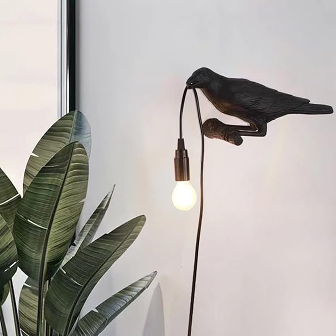 Raven Desk Lamp, Raven Lamp, Bird Lamp, Resin LED Bird Lamp for Bedroom/Office/Living Room/Farmhouse Art Deco with Plug (Right) - LeafyLoom