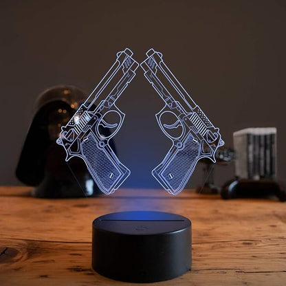 Creative 3D Pistol Lamp Night Light 16 Colors Changing USB Powered Remote Control Touch Switch Decor Lamp Optical Illusion Lamp LED Table Desk Lamp Children Kids Christmas Brithday Gift - LeafyLoom