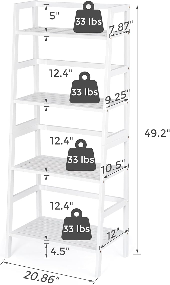 4-Tier Bamboo Bookshelf Ladder Shelf Book Shelf Bookcase Freestanding Storage Rack Plant Stand for Bedroom, Living Room, Bathroom, Small Space, Light white - LeafyLoom