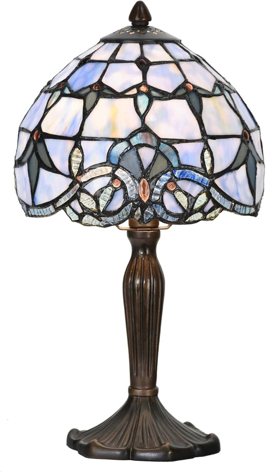 Tiffany Lamp Baroque Design Stained Glass Table Lamp for Living Room Bedroom Bedside Nightstand Home Office (Blue baroque) - LeafyLoom