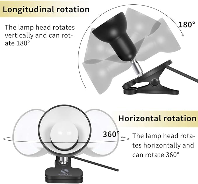 Sun-Rising Clip lamp,360° Rotation Clip on Lamp Portable Book Reading Light,Clamp on Desk/Table/Bunk Bed/Cupboard Home Lighting, (Desk lamp,Seven Colors for Your Choice) Black 2" - LeafyLoom