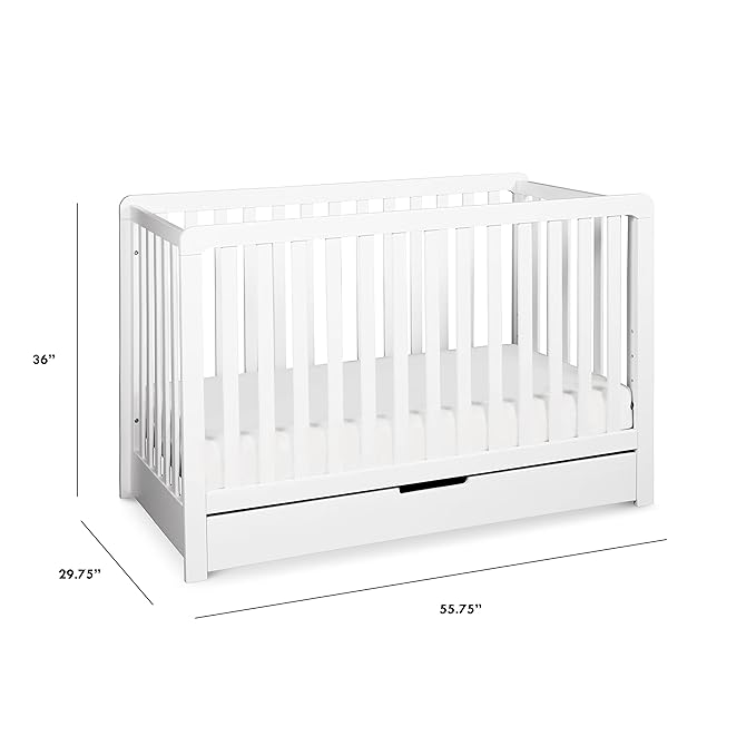 Carter's by DaVinci Colby 4-in-1 Convertible Crib with Trundle Drawer in White, Greenguard Gold Certified, Undercrib Storage - LeafyLoom