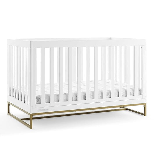 Delta Children Jade 4-in-1 Convertible Crib - Greenguard Gold Certified, Bianca White/Bronze - LeafyLoom