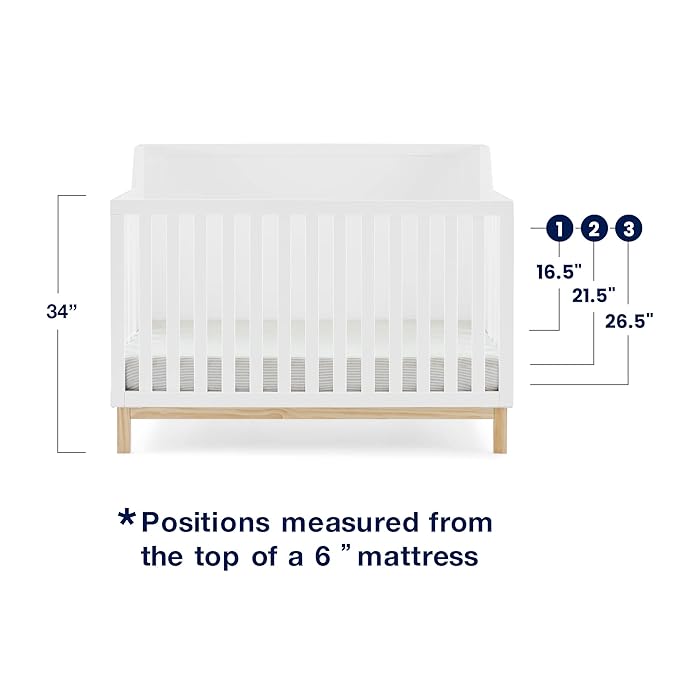 Delta Children babyGap Oxford 6-in-1 Convertible Crib + Brannan Bear Bookcase with Bins + Brannan Bear Wall Shelf with 4 Hooks, Bianca White/Natural (Bundle) - LeafyLoom