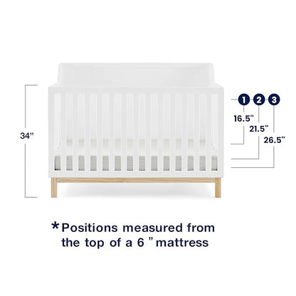 GAP babyGap Oxford 6-in-1 Convertible Crib - Greenguard Gold Certified, Bianca White/Natural - LeafyLoom