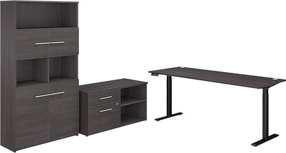 Bush Business Furniture Office 500 Height Adjustable Standing Desk with Storage and Bookcase, 72W, Storm Gray - LeafyLoom