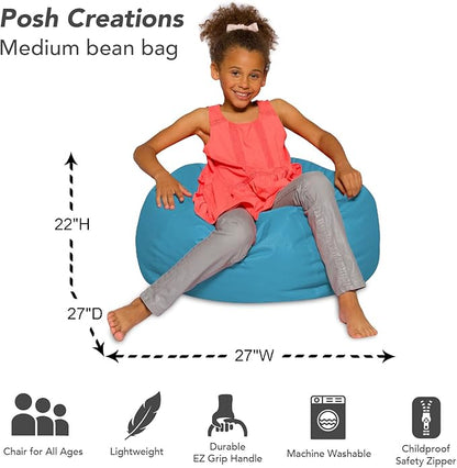 Posh Creations Bean Bag Chair for Kids, Teens, and Adults Includes Removable and Machine Washable Cover, Heather Teal, 27in - Medium - LeafyLoom