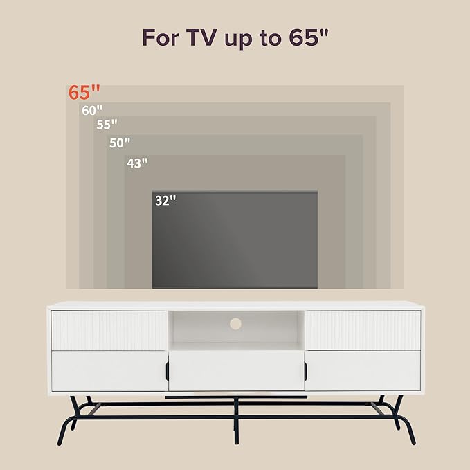 24/7 Shop at Home Quin Modern TV Stand with Storage Drawers, Media Console Cabinet, Entertainment Center for 65 inch Television, Unique Living Room Furniture, White Pure - LeafyLoom