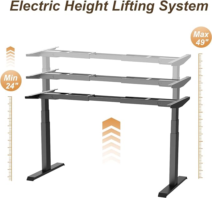 Electric Standing Desk Frame Dual Motor Height Adjustable Desk Motorized Stand Up Desk-Black(Frame Only) - LeafyLoom