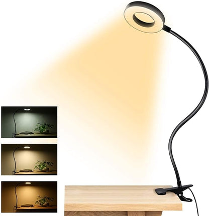 Clip on Light Reading Lights, 48 LED USB Desk Lamp with 3 Color Modes 10 Brightness, Eye Protection Book Clamp Light, 360 ° Flexible Gooseneck Clamp Lamp for Desk Headboard Video Conferencing - LeafyLoom