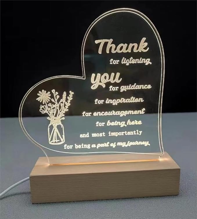 Thank You Gifts for Women Men Acrylic Dimmable Led Night Light Coworker Retirement Inspirational Gift for Colleague Leaving Friends Teacher Birthday Christmas Gifts Decorative Plaques Bedroom Decor - LeafyLoom