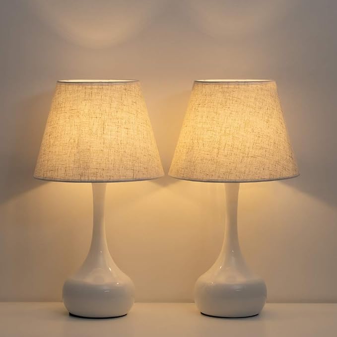 SEHERTIWY Table Lamp Set of 2, Small Bedside Lamps for Bedroom, Modern Lamp with White Fabric Shade,Nightstand Desk Lamp for Living Room Rustic Office Dorm - LeafyLoom