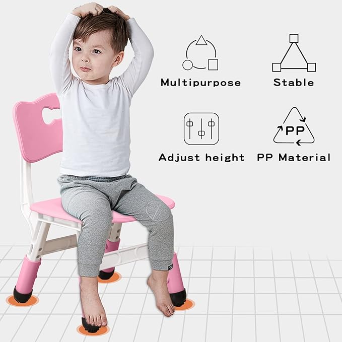 4 Piece Kids Chair Set 3 Levels Adjustable Stackable Kids Chairs Ideal for Playrooms, Schools, Daycares and Homes Washable and easy to clean Max weight 220LB(Pink 4Piece set) - LeafyLoom