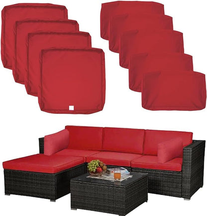 ClawsCover 9Pack Outdoor Seat and Back Cushions Replacement Covers Fit for 5 Pieces 4-Seater Wicker Rattan Patio Conversation Set Sectional Couch Furniture,Red-Include Covers Only (Large) - LeafyLoom