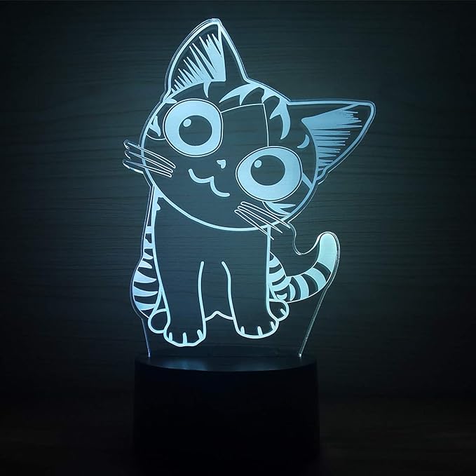 3D Optical Illusion LED Night Light, Boy Girl Kids Baby Sleep Desk Lamp Touch Control 7 Color Change USB Powered for Home Decorations or Holiday Gifts (Cat) - LeafyLoom