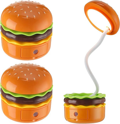 2 Pcs Cute Hamburger Lamp with Pencil Sharpener, Adjustable Novelty Night Desk Lamp, Funny Rechargeable Multifunctional Reading Bedside Lamp for Home Bedroom Boys Girls Kawaii Gift - LeafyLoom