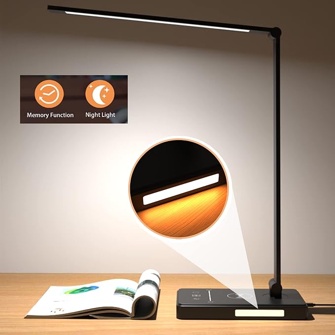 LED Desk Lamp with 10W Fast Wireless Charger, Dimmable Eye Caring Reading Desk Lamps for Office Home, Desk Light with 5 Lighting & 10 Brightness, Touch Control Table Lamp Dorm for Study Gifts BEYONDOP - LeafyLoom