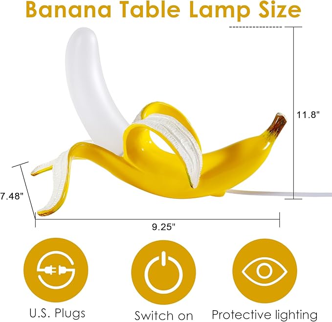 Modern Banana Table Lamp, Desk Lamp,Led Night Light Baking Finish Resin Banana Lighting Fixture for Living Room, Bedroom,Home Office,Kids Room (Lying) - LeafyLoom