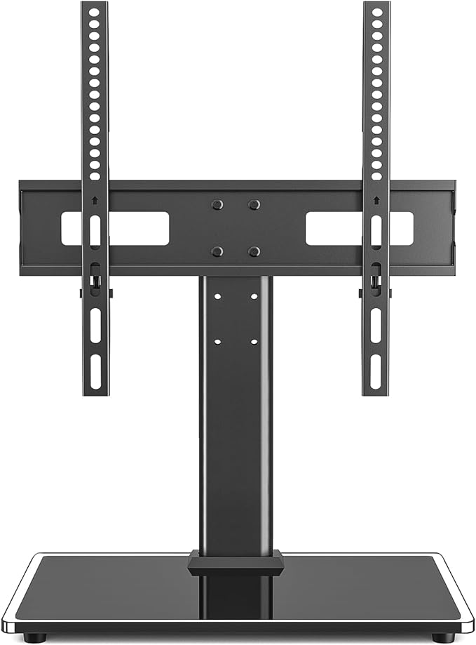 Universal TV Stand Mount for 27-60 inch TVs, Height Adjustable Table Top TV Stand Holds up to 88lbs, TV Mount Stand with Tempered Glass Base, Replacement TV Base Stands Max VESE 400x400mm - LeafyLoom