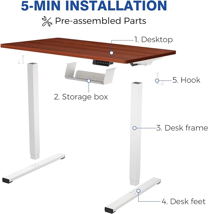 FLEXISPOT Standing Desk Electric Stand Up Desk with 40 x 24 Inches Whole-Piece Desktop Ergonomic Memory Controller Height Adjustable Desk E150(White Frame + 40" Mahogany Desktop) - LeafyLoom