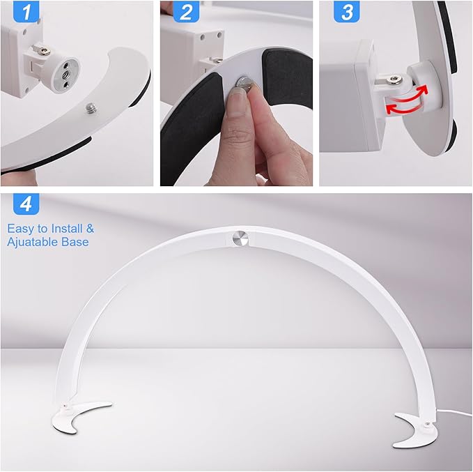 Half Moon Light for Desk, 28.7" Foldable Arch LED Nail Tech Lamp with 7 Color Modes, 10-Level Brightness for Professional Manicure Salon, Tattoo, Eyelash Extensions, Reading- White - LeafyLoom