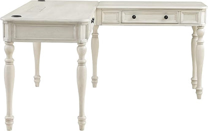 OSP Home Furnishings Country Meadows L-Shape Desk with 2 Full Drawers and Power Hub, Antique White - LeafyLoom