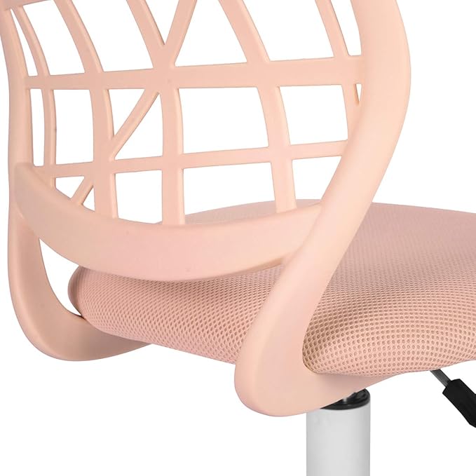 FurnitureR Desk Chair Armless Home Office Task Chair with Mesh Padded Cushion Swivel Study Chair with Rolling Wheels for Teens Child Kids Girls，Pink Plica - LeafyLoom