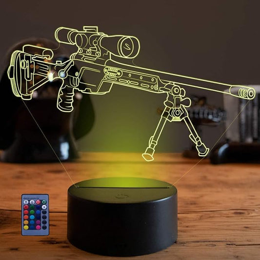 Optical Illusion 3D Gun Sniper Rifle Night Light USB Powered Touch Switch Remote Control LED Decor 3D Lamp 7/16 Colors Changing Xmas Children Kids Toy Christmas Brithday Gift - LeafyLoom