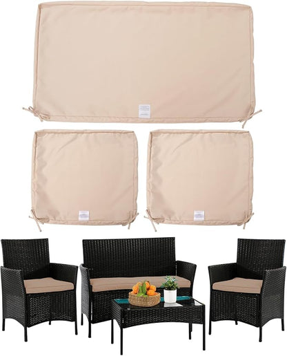 ClawsCover 3Pack Outdoor Seat Cushions Replacement Covers Fit for 4 Pieces Wicker Rattan Furniture Patio Conversation Set Loveseat Chair, 38x19x2,19x19x2,Light Khaki-Large(Include Cover Only) - LeafyLoom