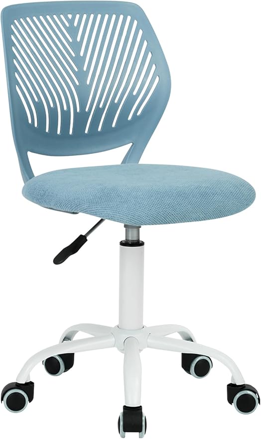 FurnitureR Kids Desk Chair, Small Mid Back Adjustable Swivel Computer Task Study Chair for Student, Fabric Armless Cute Rolling Children Office Chair, Light Blue - LeafyLoom