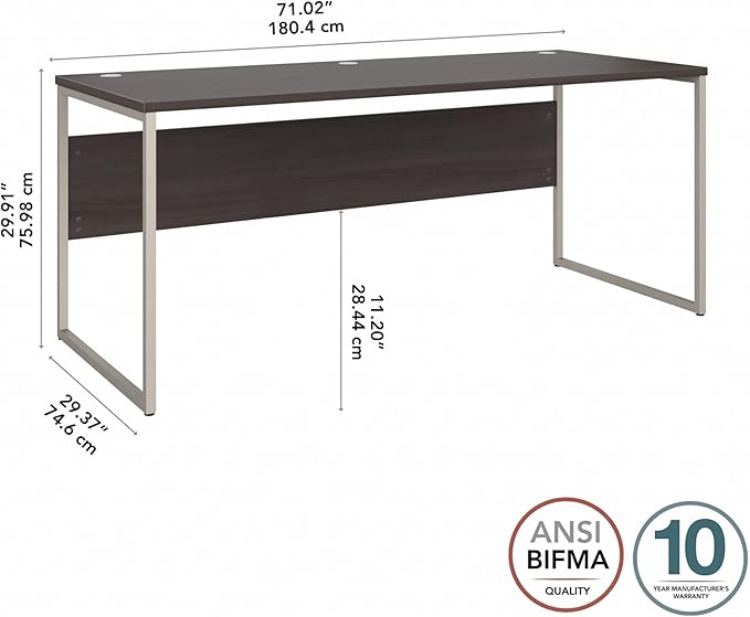 Bush Business Furniture HYD373SG Hybrid 72-Inch Computer Table Desk with Metal Legs, Storm Gray - LeafyLoom