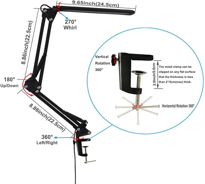 LED Desk Lamp,Eye-Caring Metal Swing Arm Desk Lamp with Clamp,10 Dimmable Brightness 3 Light Modes Reading Lamp,Desk Light for Home Office(2 Pack) - LeafyLoom