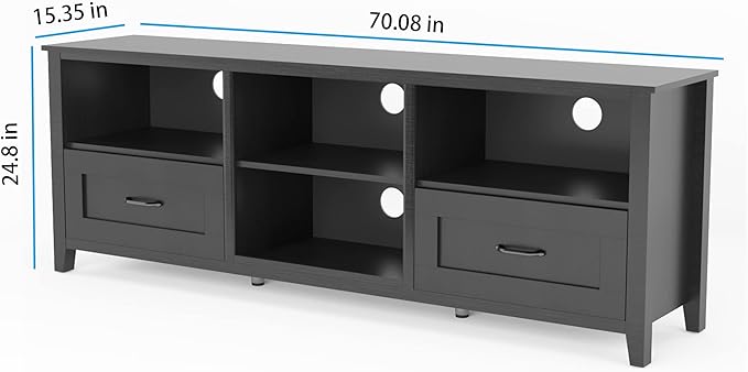 NicBex TV Stand for 60 Inch TV TV Console Table with 2 Drawers and 4 High-Capacity Storage Compartment,Entertainment Center with Storage for Living Room,Bedroom,70.08 Inch,Black - LeafyLoom