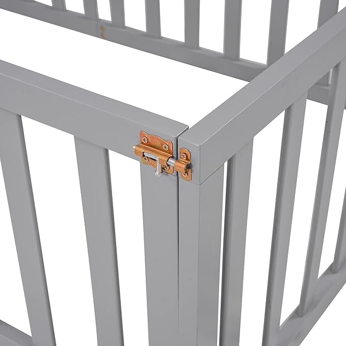 Multifunctional Twin Size Floor Bed with Safety Guardrails and Door, Montessori Sturdy Solid Wood Beds Frame, Easy Assembly and No Spring Need, for Boys and Girls Room, Gray - LeafyLoom