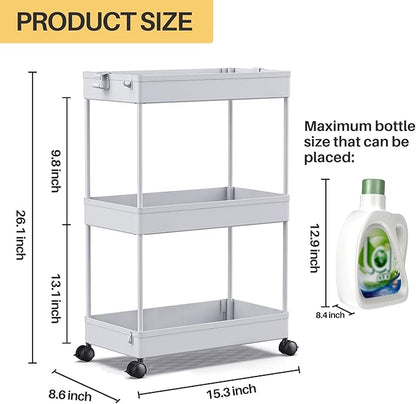 SPACEKEEPER Rolling Storage Cart 3 Tier Bathroom Cart Organizers with Wheels Laundry Room Organization Mobile Shelving Unit Utility Cart Storage Shelves Multi-Functional for Office, Home, Gray - LeafyLoom