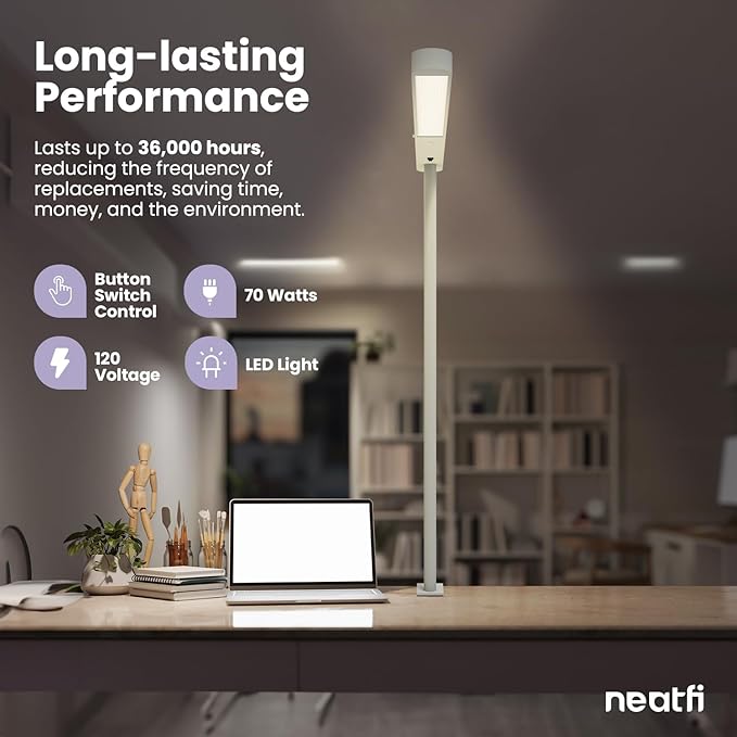 Neatfi 5200 High-Lumens Premium LED Desk Lamp - Ultrabright Light, Clamp-on, 40W, 4000K Color Temperature, Adjustable Head - Ideal for Home Office and Study (38 Inches, Gray) - LeafyLoom