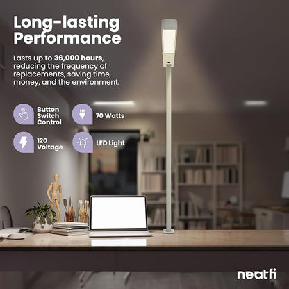 Neatfi 5200 High-Lumens Premium LED Desk Lamp - Ultrabright Light, Clamp-on, 40W, 4000K Color Temperature, Adjustable Head - Ideal for Home Office and Study (38 Inches, Gray) - LeafyLoom