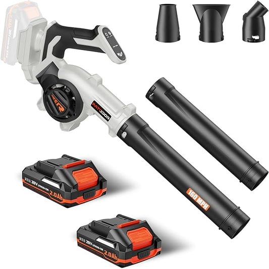 Leaf Blower Cordless - Electric Cordless Leaf Blower with 2 Batteries and Charger, 3 Speed Modes & 3 Blowing Nozzles, 20V Battery Powered Mini Leaf Blowers for Lawn Care, Patio, Indoor - LeafyLoom