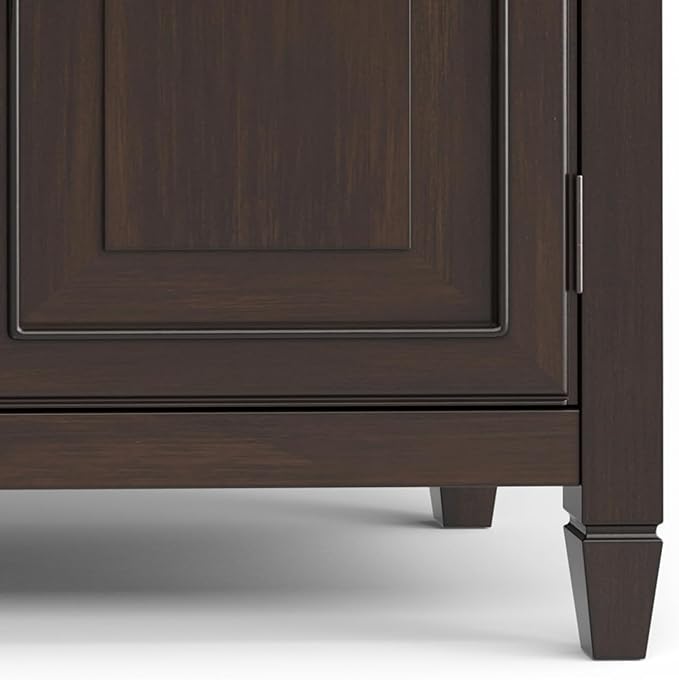 SIMPLIHOME Connaught Low Storage Cabinet, 67 inch, Dark Chestnut Brown - LeafyLoom