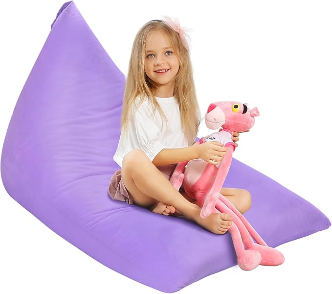 Aubliss Stuffed Animal Storage Bean Bag Chairs Cover, 50"x 35" Extra Large Velvet Bean Bags Chair for Kids & Adults, Ultra Soft Zipper Beanbag Toy Storage for Boys Girls -Purple - LeafyLoom