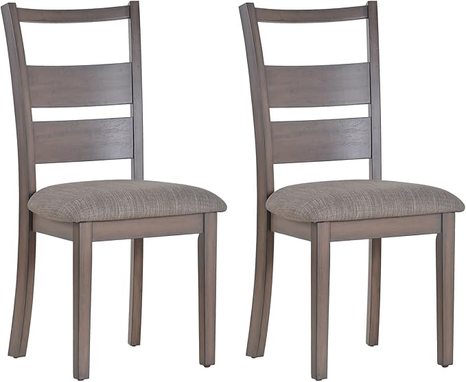 COLAMY Upholstered Dining Chairs Set of 2, Fabric Dining Room Kitchen Side Chair with Adjustable Foot Pegs and Ladder High Back - Light Brown - LeafyLoom