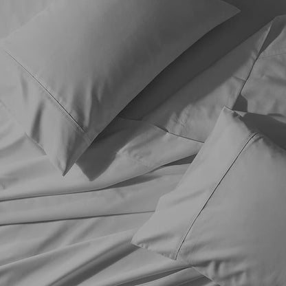 Purity Home Organic 100% Cotton King Size Sheets Set Soft Silver, Percale Weave King Bedding Set, Crisp, Cooling & Breathable Soft Silver Bed Sheets King, Fits Mattress Upto 16" Deep Pocket - LeafyLoom