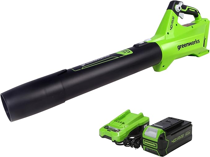 Greenworks 40V (120 MPH / 450 CFM) Axial Blower, 4.0Ah USB Battery (USB Hub) and Charger Included - LeafyLoom