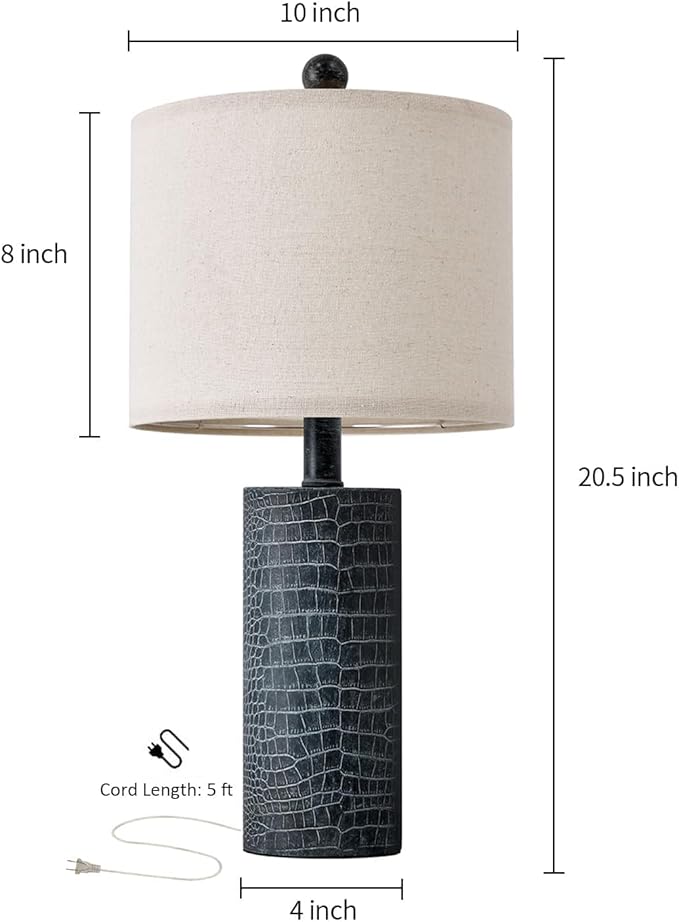 20.5" Farmhouse Lamp Single Resin Table Lamps for Living Room Bedroom Entryway Table Office Dorm Boho Nightstand Small Table Lamp Industrial End Side Table Lamps Black - LeafyLoom