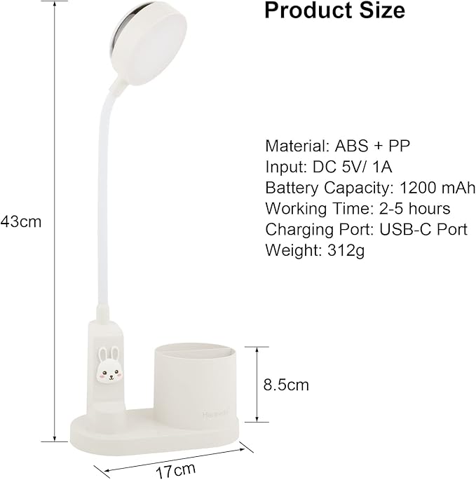 Cute Kids Desk Lamp 2000mAh Rechargeable Kawaii Desk Lamp with Star Projection & Pen Holder, Aesthetic Kids Bedside Lamp with Flexible Gooseneck/ 3 Level Brightness/Eye-Caring for Reading, Study - LeafyLoom