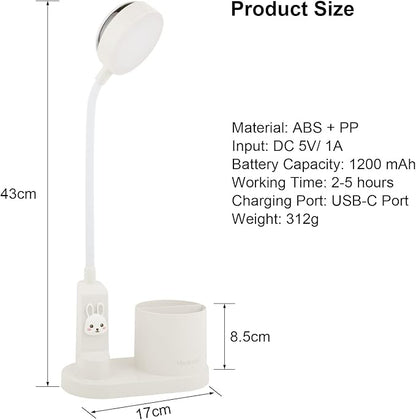 Cute Kids Desk Lamp 2000mAh Rechargeable Kawaii Desk Lamp with Star Projection & Pen Holder, Aesthetic Kids Bedside Lamp with Flexible Gooseneck/ 3 Level Brightness/Eye-Caring for Reading, Study - LeafyLoom